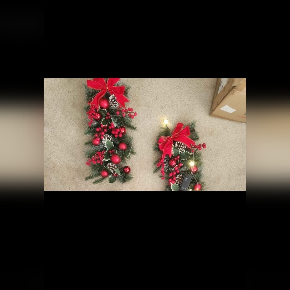 Holiday Red Pinecone and Berry Garland with Bows